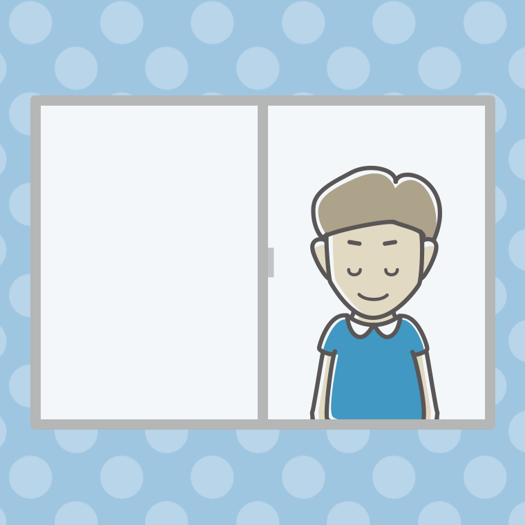 窓からお辞儀する男性のイラスト【色、背景あり】PNG