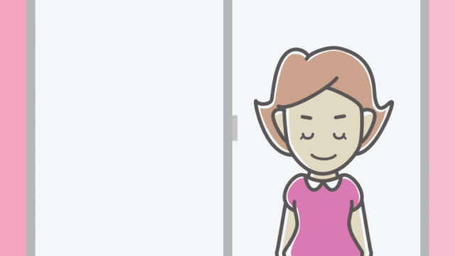 窓からお辞儀する女性のイラスト【色、背景あり】PNG