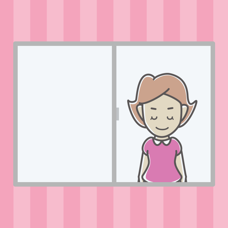 窓からお辞儀する女性のイラスト【色、背景あり】PNG