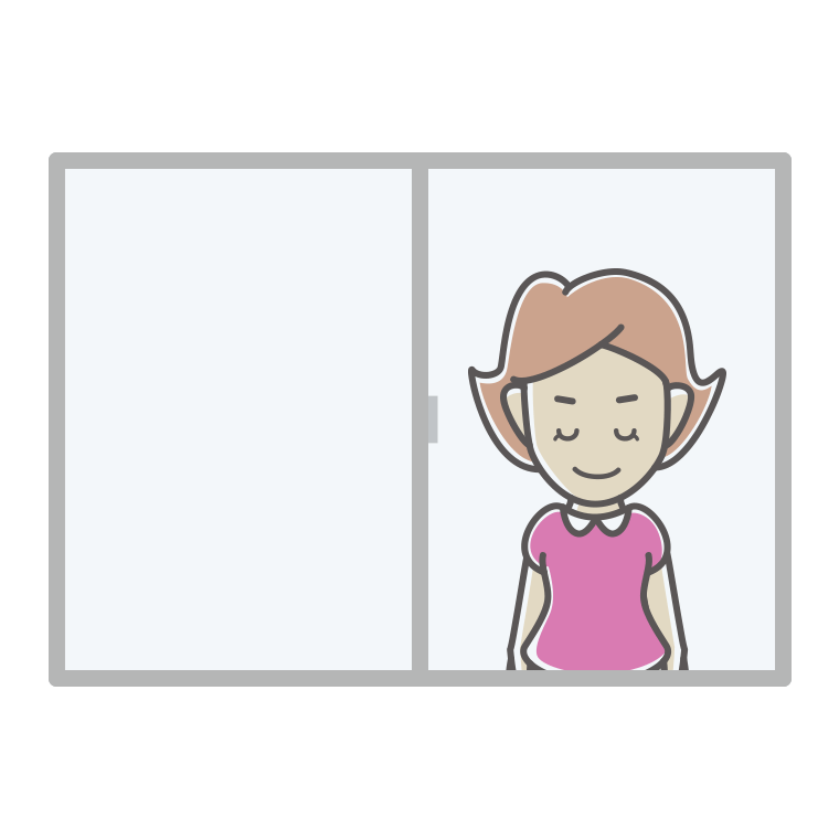 窓からお辞儀する女性のイラスト【色あり、背景なし】透過PNG