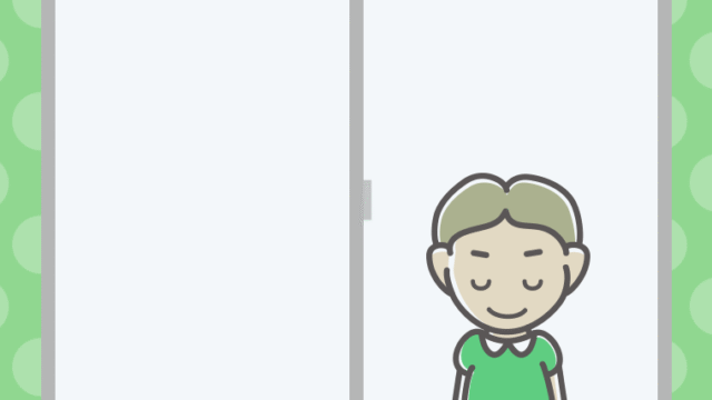 窓からお辞儀する小学生男子のイラスト【色、背景あり】PNG