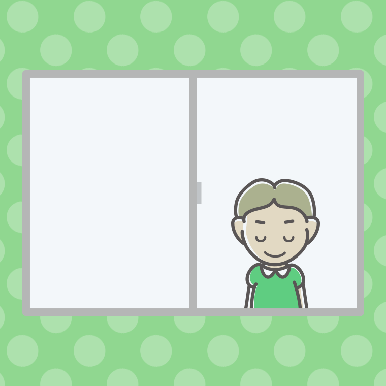 窓からお辞儀する小学生男子のイラスト【色、背景あり】PNG