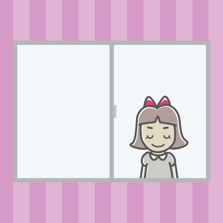 窓からお辞儀する小学生女子のイラスト【色、背景あり】PNG