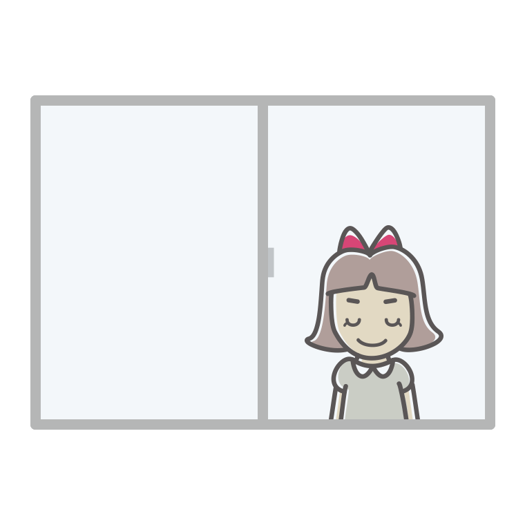 窓からお辞儀する小学生女子のイラスト【色あり、背景なし】透過PNG