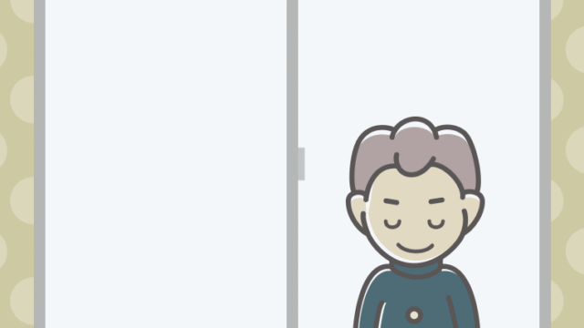 窓からお辞儀する男子中学生のイラスト【色、背景あり】PNG