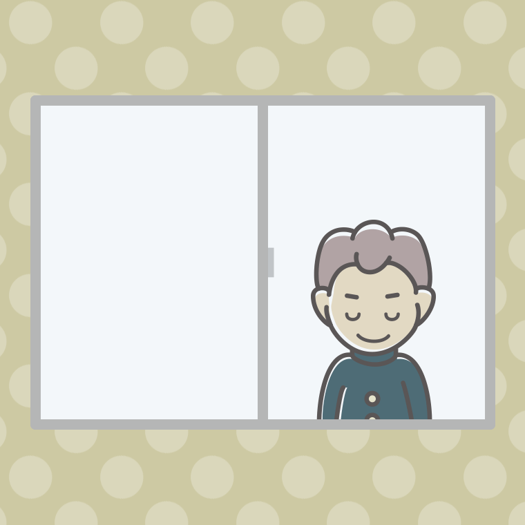 窓からお辞儀する男子中学生のイラスト【色、背景あり】PNG