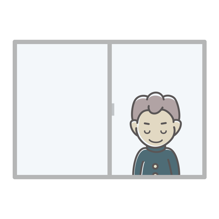 窓からお辞儀する男子中学生のイラスト【色あり、背景なし】透過PNG