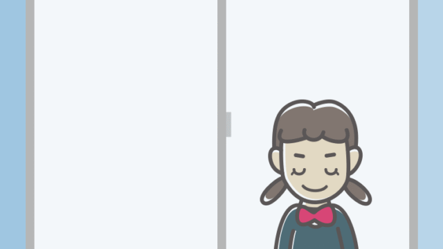 窓からお辞儀する女子中学生のイラスト【色、背景あり】PNG