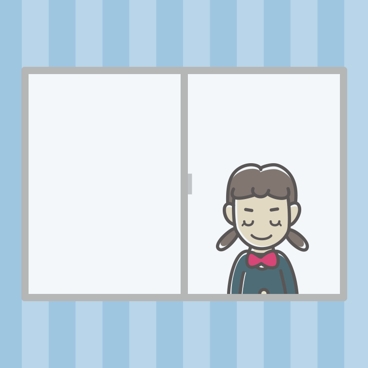 窓からお辞儀する女子中学生のイラスト【色、背景あり】PNG