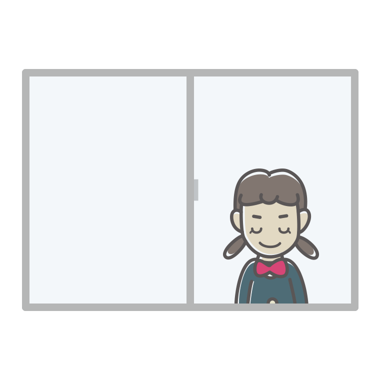 窓からお辞儀する女子中学生のイラスト【色あり、背景なし】透過PNG
