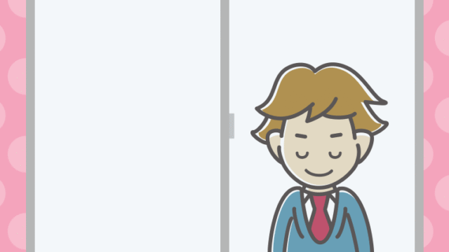 窓からお辞儀する男子高校生のイラスト【色、背景あり】PNG