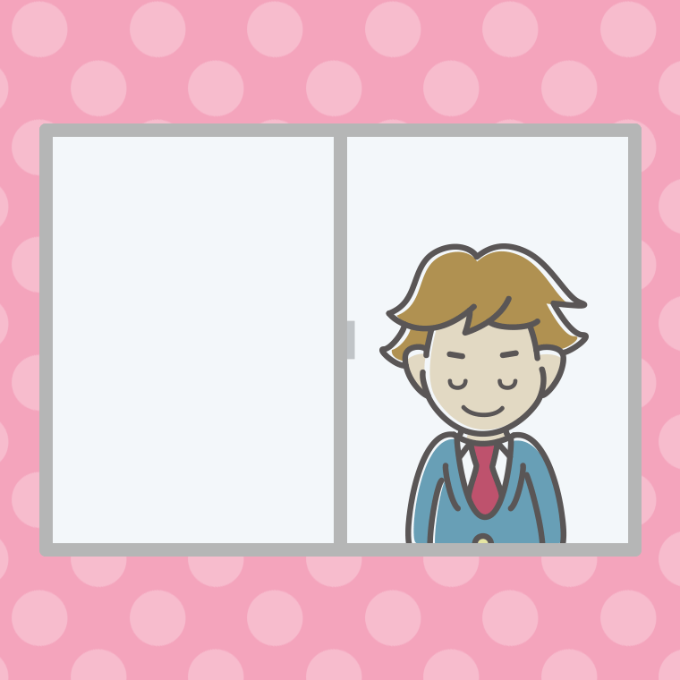 窓からお辞儀する男子高校生のイラスト【色、背景あり】PNG