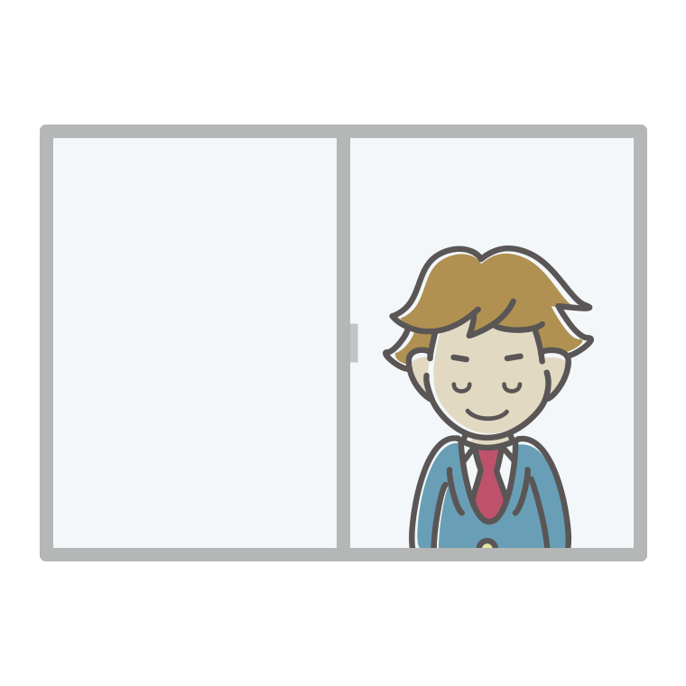 窓からお辞儀する男子高校生のイラスト【色あり、背景なし】透過PNG