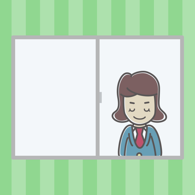 窓からお辞儀する女子高校生のイラスト【色、背景あり】PNG