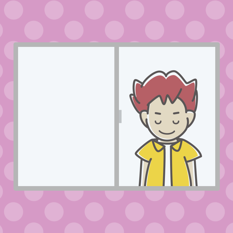 窓からお辞儀する男子大学生のイラスト【色、背景あり】PNG