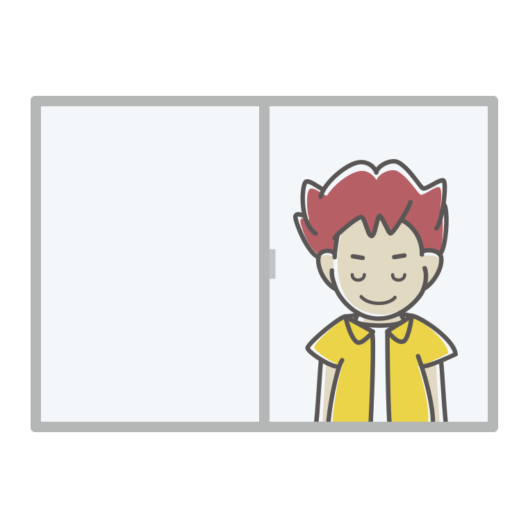 窓からお辞儀する男子大学生のイラスト【色あり、背景なし】透過PNG