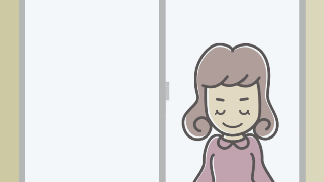 窓からお辞儀する女子大学生のイラスト【色、背景あり】PNG