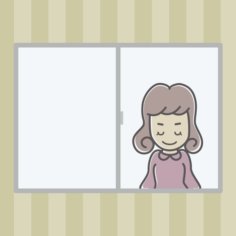 窓からお辞儀する女子大学生のイラスト【色、背景あり】PNG