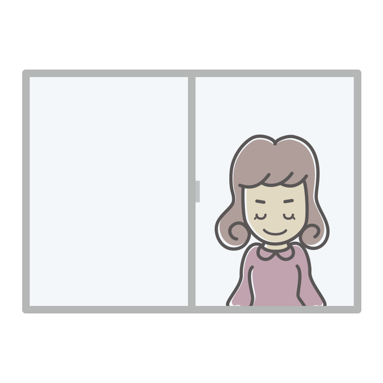 窓からお辞儀する女子大学生のイラスト【色あり、背景なし】透過PNG
