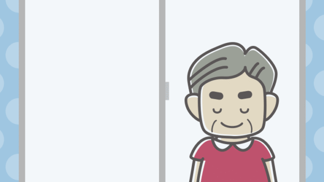 窓からお辞儀するおじさんのイラスト【色、背景あり】PNG