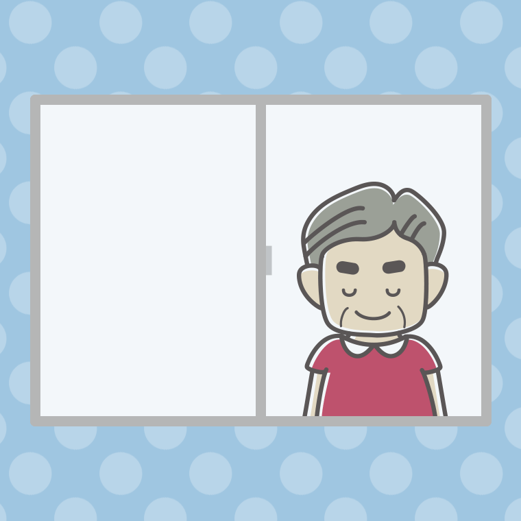 窓からお辞儀するおじさんのイラスト【色、背景あり】PNG