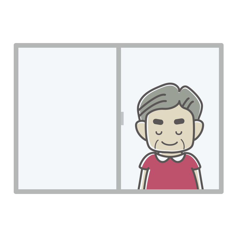 窓からお辞儀するおじさんのイラスト【色あり、背景なし】透過PNG