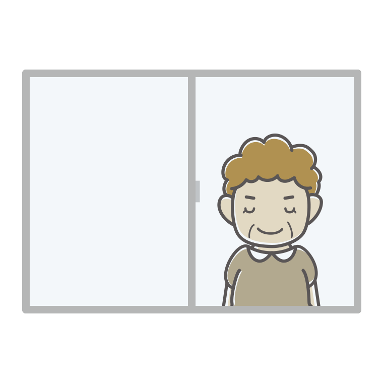 窓からお辞儀するおばさんのイラスト【色あり、背景なし】透過PNG