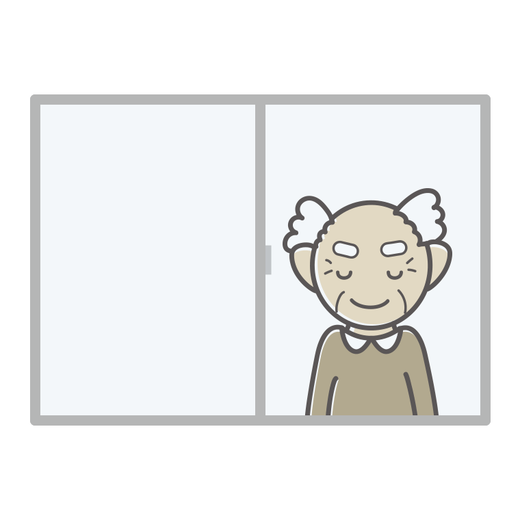 窓からお辞儀するおじいさんのイラスト【色あり、背景なし】透過PNG