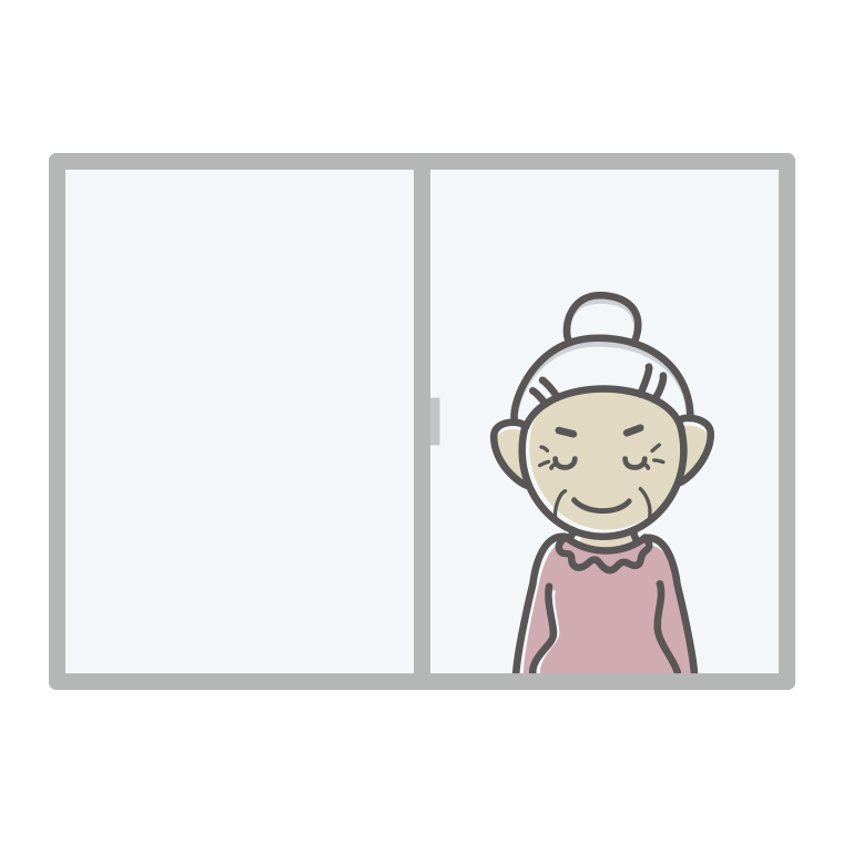 窓からお辞儀するおばあさんのイラスト【色あり、背景なし】透過PNG