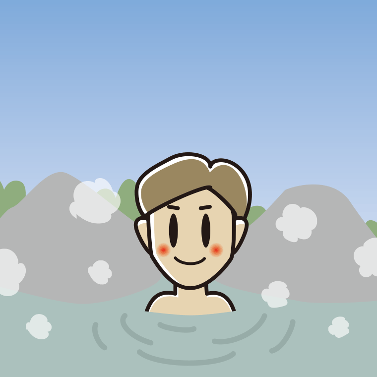 温泉に入る男性のイラスト【色、背景あり】PNG