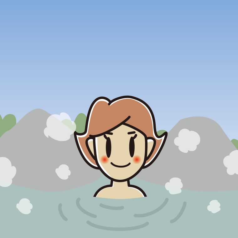 温泉に入る女性のイラスト【色、背景あり】PNG