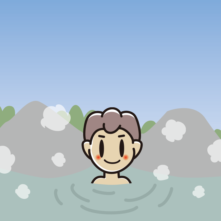 温泉に入る男子中学生のイラスト【色、背景あり】PNG