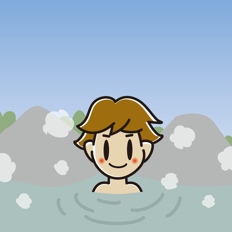 温泉に入る男子高校生のイラスト【色、背景あり】PNG