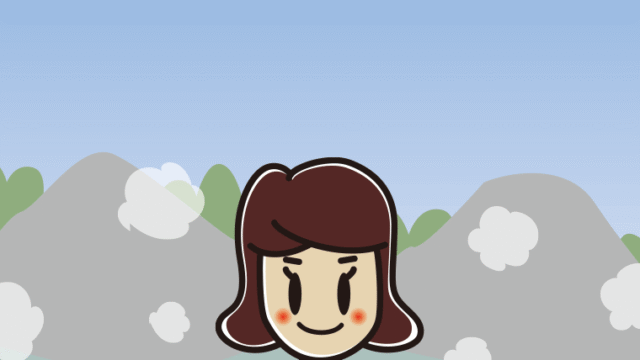 温泉に入る女子高校生のイラスト【色、背景あり】PNG