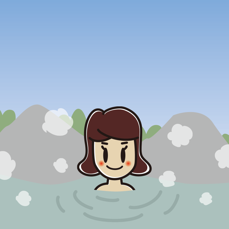 温泉に入る女子高校生のイラスト【色、背景あり】PNG