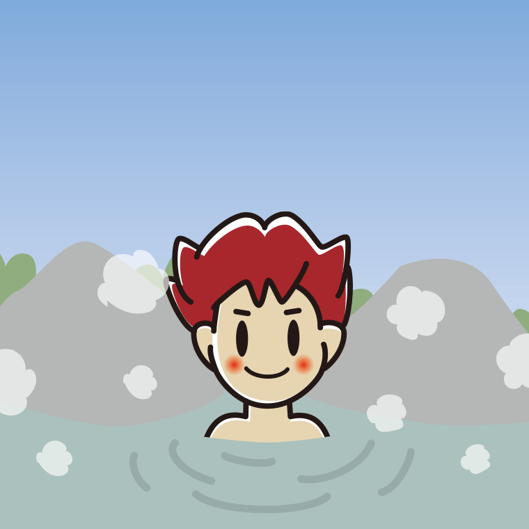 温泉に入る男子大学生のイラスト【色、背景あり】PNG