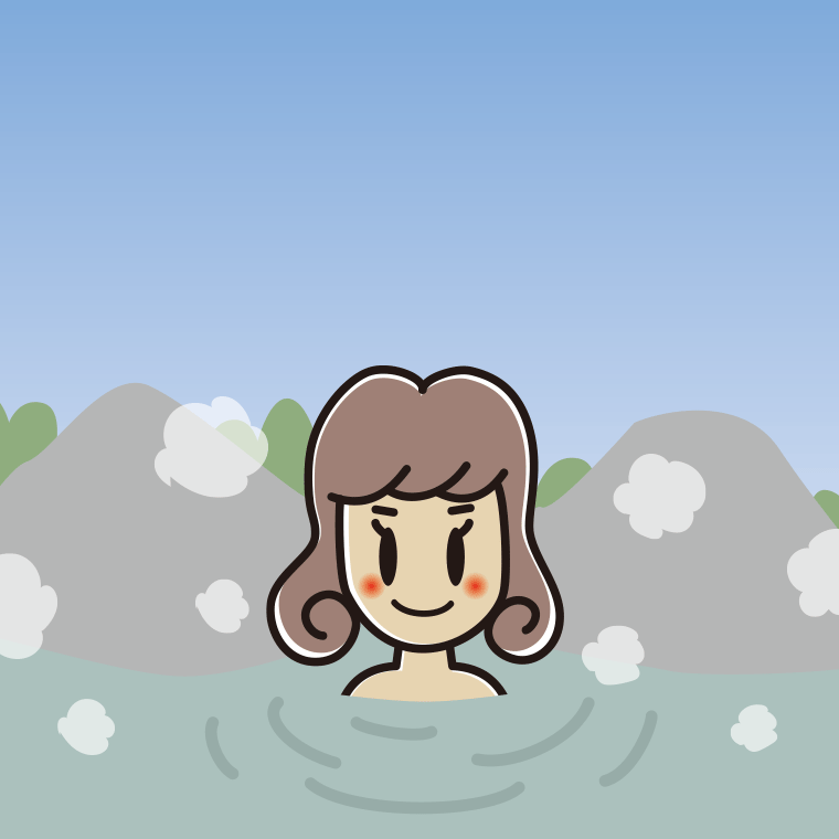 温泉に入る女子大学生のイラスト【色、背景あり】PNG