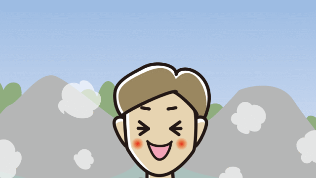 温泉で笑う男性のイラスト【色、背景あり】PNG