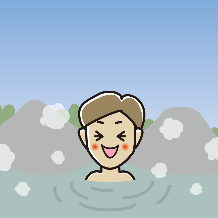 温泉で笑う男性のイラスト【色、背景あり】PNG