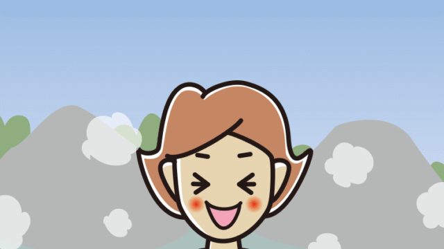 温泉で笑う女性のイラスト【色、背景あり】PNG