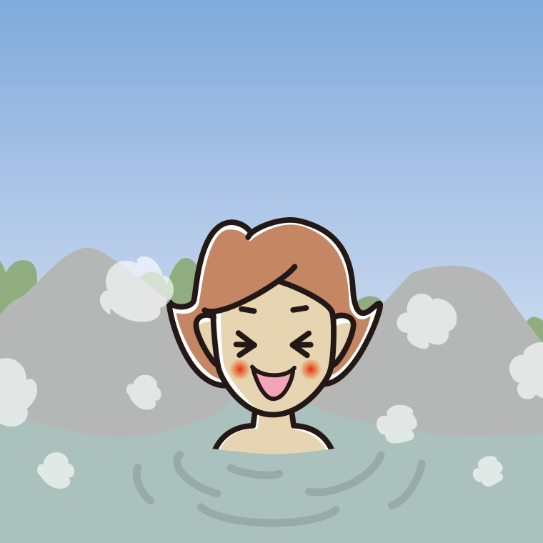 温泉で笑う女性のイラスト【色、背景あり】PNG