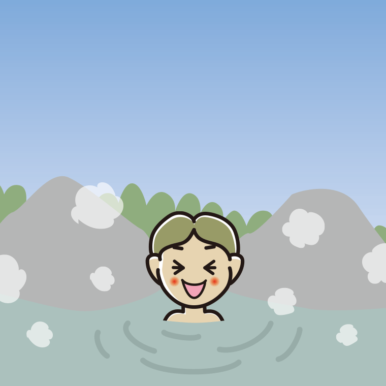 温泉で笑う小学生男子のイラスト【色、背景あり】PNG