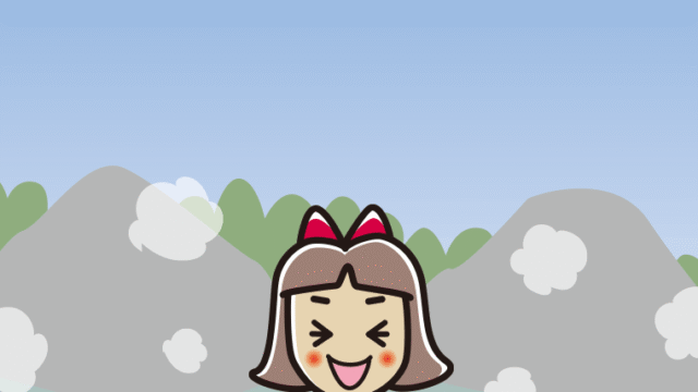 温泉で笑う小学生女子のイラスト【色、背景あり】PNG