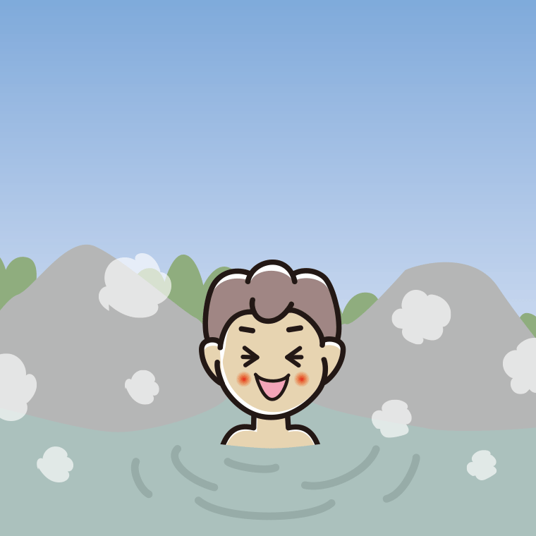 温泉で笑う男子中学生のイラスト【色、背景あり】PNG