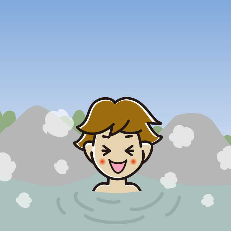 温泉で笑う男子高校生のイラスト【色、背景あり】PNG