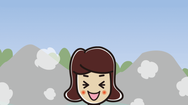 温泉で笑う女子高校生のイラスト【色、背景あり】PNG