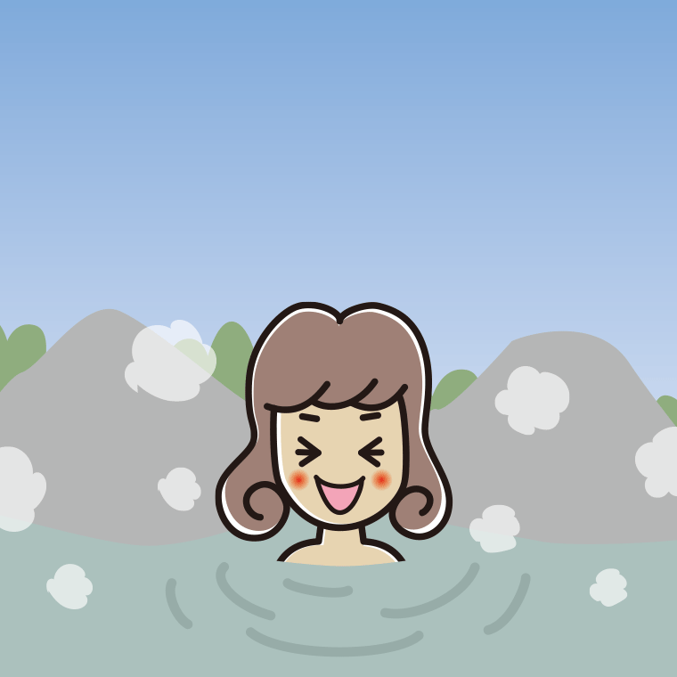 温泉で笑う女子大学生のイラスト【色、背景あり】PNG