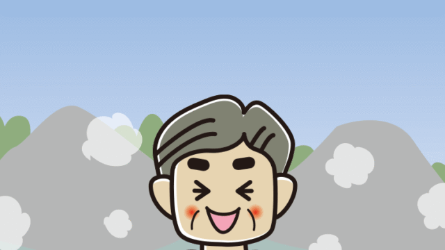 温泉で笑うおじさんのイラスト【色、背景あり】PNG