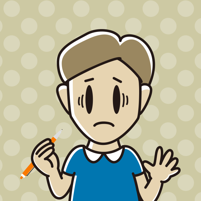 シャープペンを持って困る男性のイラスト【色、背景あり】PNG