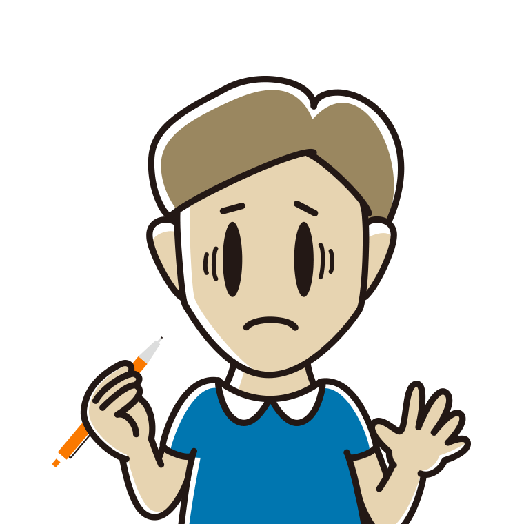シャープペンを持って困る男性のイラスト【色あり、背景なし】透過PNG